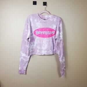 By Samii Ryan Pink Tie-dye Cropped 'Sensitive' Crewneck Sweatshirt Size M